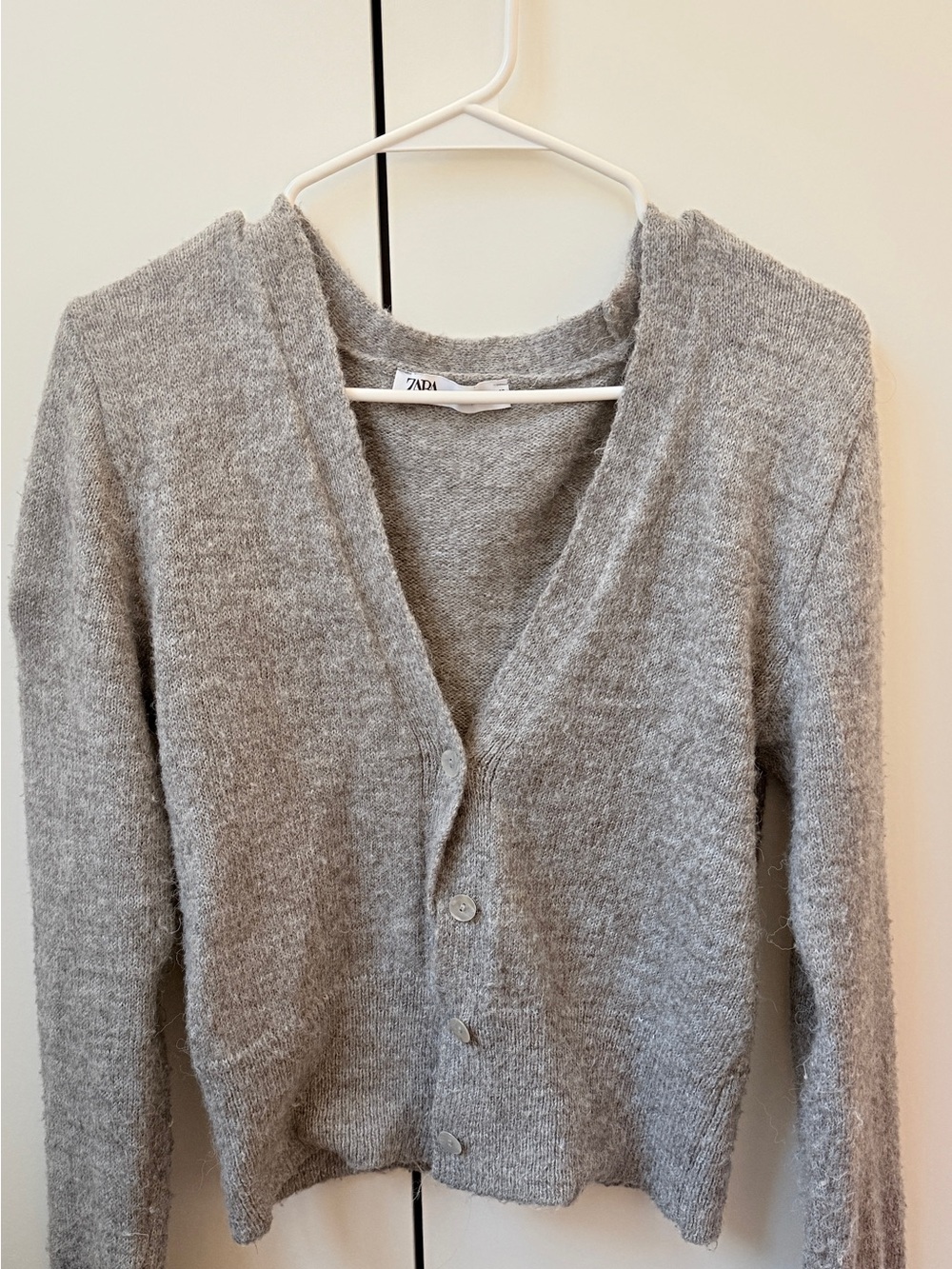 Zara Light Gray V-Neck Button-Up Cardigan